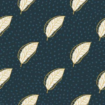 Simple abstract seamless leaf pattern. Stylized botanic print with navy blue  Stockillustratie