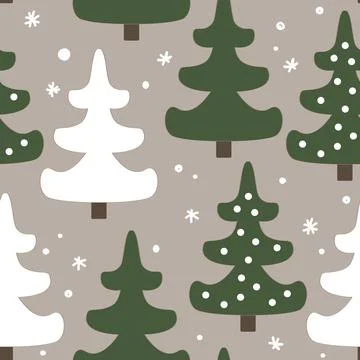 Simple abstract seamless pattern with cute fir trees and doodle snow. Christm Illustrazione stock