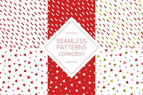 Simple abstract seamless pattern with stripes, triangles and dots. Holiday theme 스톡 일러스트