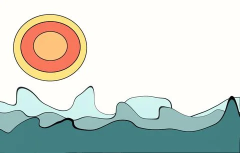 Simple abstract seascape. Creative drawing illustration of ocean waves and .. Stock Illustration