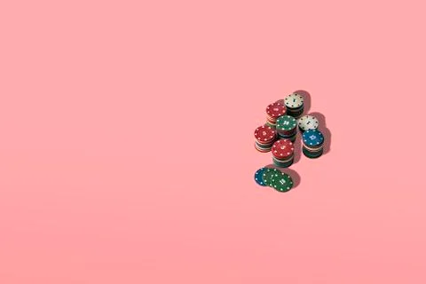 Simple abstract stack of casino chips on the color surface table with copy space Foto stock