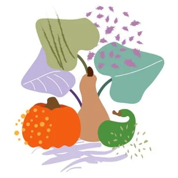 Simple abstract vector illustration of 3 differen types of pumpkins with line Stock Illustration