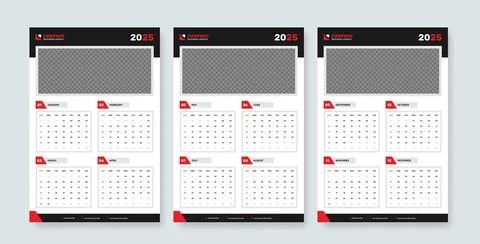 Simple abstract wall calendar layout design for 2025 year with cover image Stock Illustration