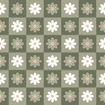 Simple Aesthetic Floral Checkered Pattern Design Stock Illustration