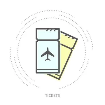 Simple airplane tickets icon - linear style icon of two overlapping tickets Stock Illustration