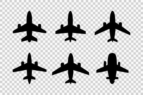 Simple airplane vector collections, black airplane silhouette art, black air Stock Illustration