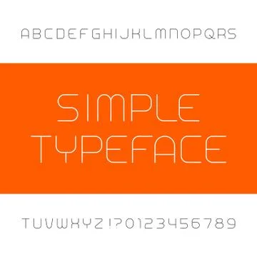 Simple alphabet font. Type letters and numbers in outline style. Stock Illustration