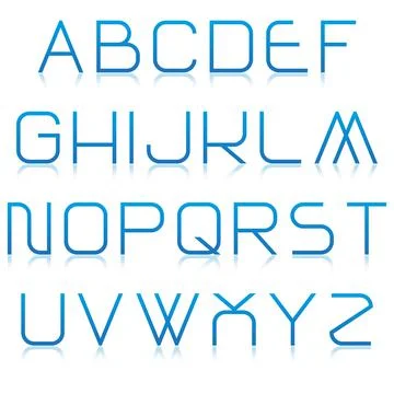Simple alphabet on glossy surface.Art font.Vector illustration. Illustrazione stock