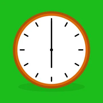 Simple Analog Clock at 6 Isolated on Green background and vector design. Stock Illustration