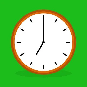 Simple Analog Clock at 7 Isolated on Green background and vector design. Stock Illustration