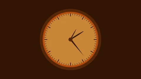 Simple analog clock with orange face and dark hands on a brown background t.. Stock Footage 337566979