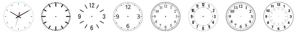 Simple analogue wall clock face, multiple versions 스톡 일러스트