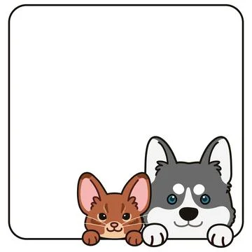 Simple and adorable Abyssinian cat and Siberian Husky dog square Stock Illustration