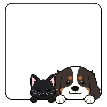 Simple and adorable black cat and Cavalier King Charles Spaniel square Stock Illustration
