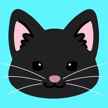 Simple and adorable black cat face flat colored Ilustración de archivo