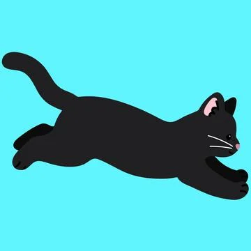Simple and adorable black cat jumping in side view flat colored Ilustración de archivo