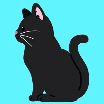 Simple and adorable black cat sitting in side view flat colored 库存插图