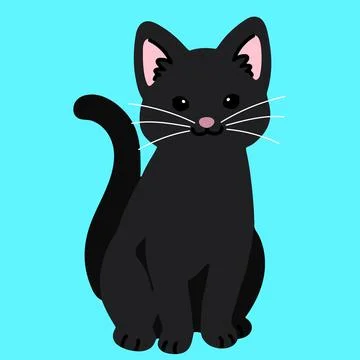 Simple and adorable black cat sitting in front view flat colored 库存插图