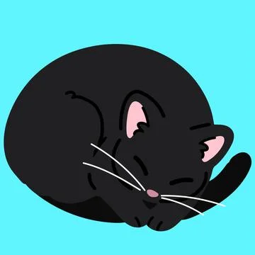 Simple and adorable black cat sleeping flat colored Ilustración de archivo
