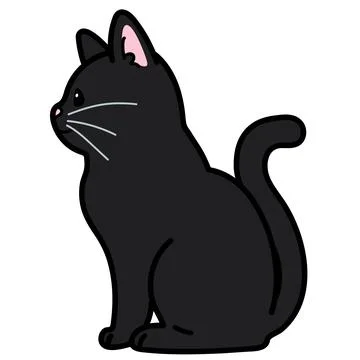 Simple and adorable black cat sitting in side view outlined Stock-Illustration