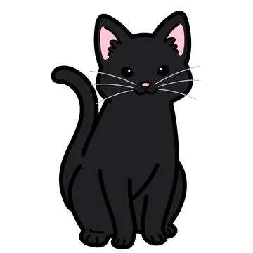 Simple and adorable black cat sitting in front view outlined 库存插图