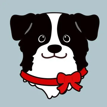 Simple and adorable Border Collie with a red ribbon front face outlined Stock Illustration