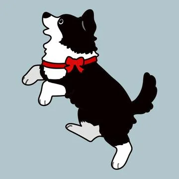Simple and adorable Border Collie with a red ribbon side jump outlined Stockillustratie