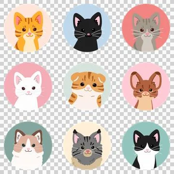 Simple and adorable cats circle icons set Stock Illustration