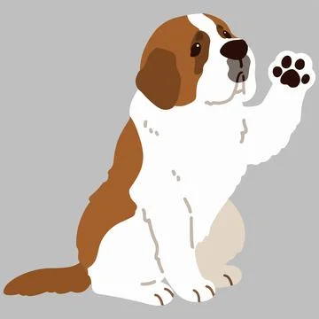 Simple and adorable flat colored Saint Bernard Dog illustration Waving Hand Stock Illustration