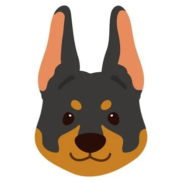 Simple and adorable flat colored illustration of Doberman Pinscher front head Stock Illustration