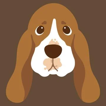 Simple and adorable flat colored illustration of Basset Hound front head Stock Illustration