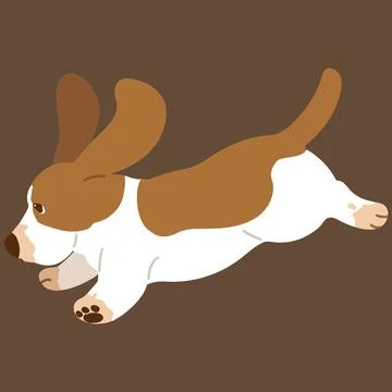 Simple and adorable flat colored illustration of Basset Hound jumping Stock Illustration