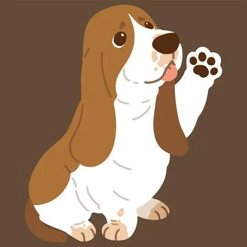 Simple and adorable flat colored illustration of Basset Hound waving hand Stock Illustration