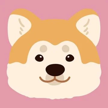 Simple and adorable flat colored Akita Dog front head Stock Illustration