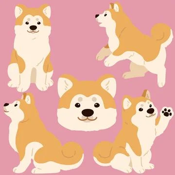 Simple and adorable flat colored Akita Dog illustrations Stock Illustration