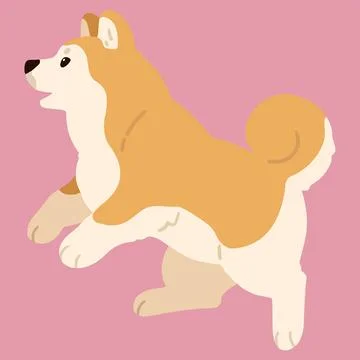 Simple and adorable flat colored Akita Dog jumping and playing Stock Illustration
