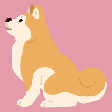 Simple and adorable flat colored Akita Dog sitting in side view Stock Illustration