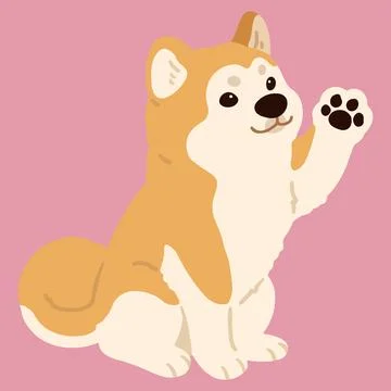 Simple and adorable flat colored Akita Dog sitting and waving Stock Illustration