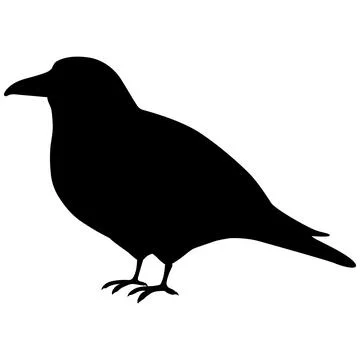 Simple and adorable flat colored Crow illustration in silhouette Stock Illustration
