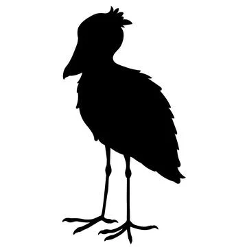 Simple and adorable flat colored Shoebill illustration in silhouette Stock Illustration