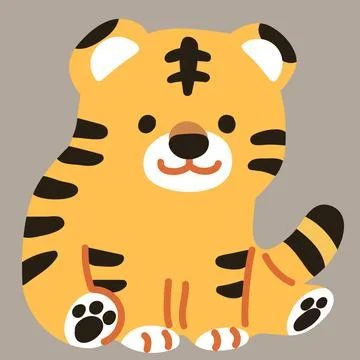 Simple and adorable flat colored tiger sitting Stock Illustration