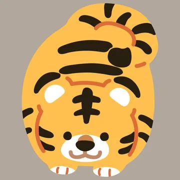 Simple and adorable flat colored tiger waiting Stock Illustration