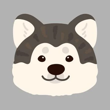 Simple and adorable flat dark colored Akita Dog front head Stock Illustration