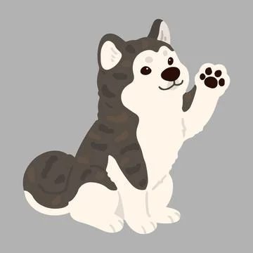 Simple and adorable flat dark colored Akita Dog sitting and waving Stock Illustration