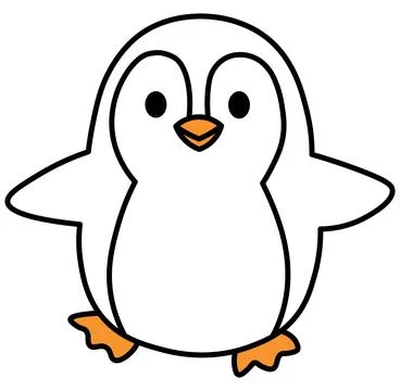 A simple and adorable flat vector cartoon penguin character with large dark e Stock Illustration