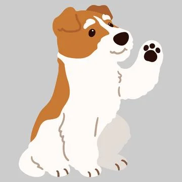Simple and adorable Fox Terrier sitting and waving hand flat colored Stock Illustration