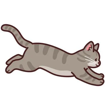 Simple and adorable Gray Tabby cat jumping outlined Stock Illustration