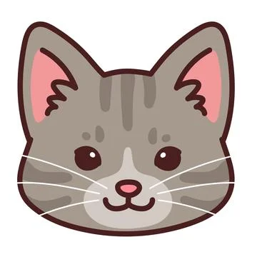 Simple and adorable Gray Tabby cat face outlined 스톡 일러스트