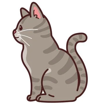 Simple and adorable Gray Tabby cat sitting in side view outlined Stock Illustration