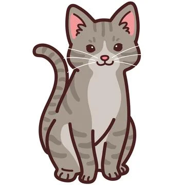 Simple and adorable Gray Tabby cat sitting in front view outlined Stock Illustration